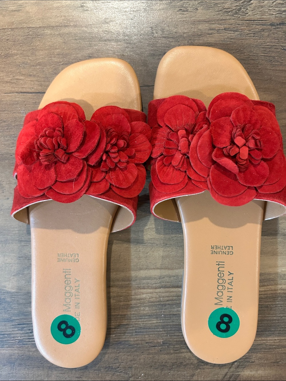 Red Floral Leather Slide Sandals NWOT sz 8 - Picture 5 of 5